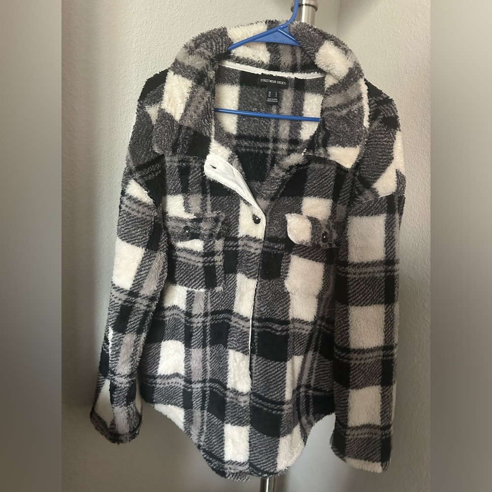 Streetwear Society Black and White Plaid Shacket